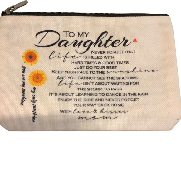 To My Daughter Canvas Zipper Pouch Inspirational Quote Floral Design 9” x 6” NEW - Picture 2 of 4